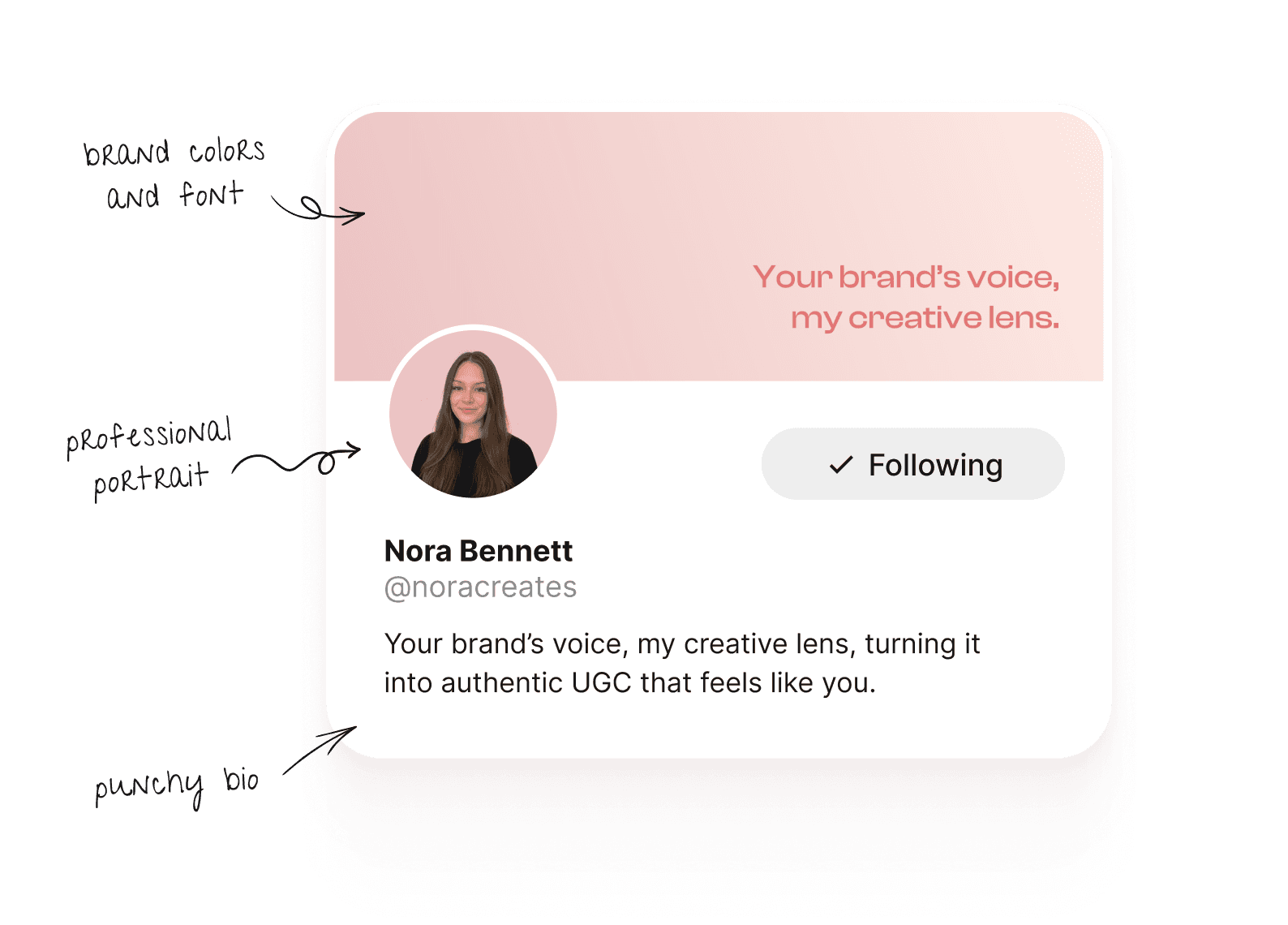 A social media profile that showcases how Brandi can help improve your online presence: builds you brand colors, generates a professional portrait of you, writes a punchy bio, and so on.