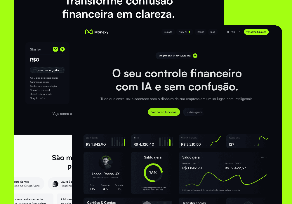 Site da plataforma financeira Monexy com dashboard e controle por IA - projeto do Studio Responsivo
