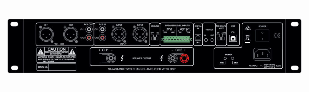 SA2400-MKII amplifier back panel connections