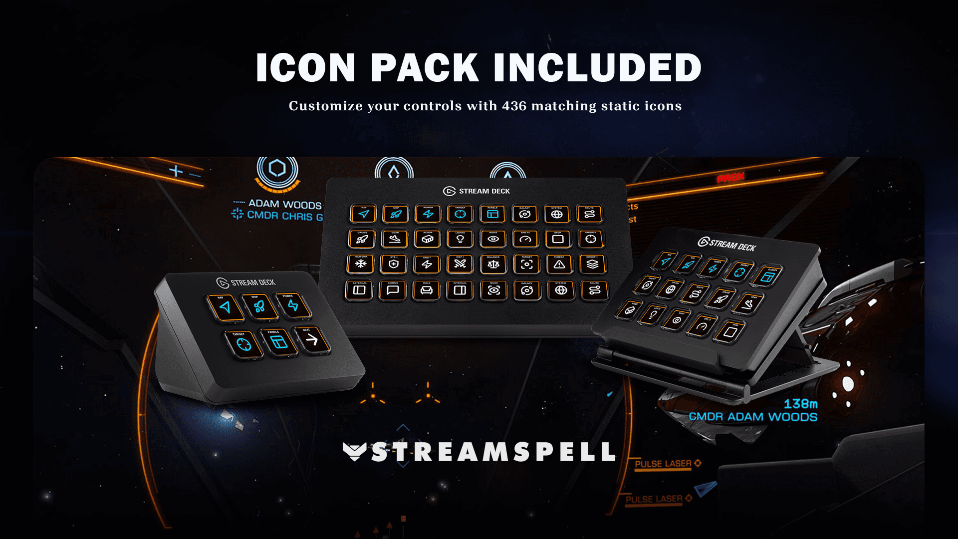 Elite Dangerous Stream Deck Icon Pack with matching static control icons