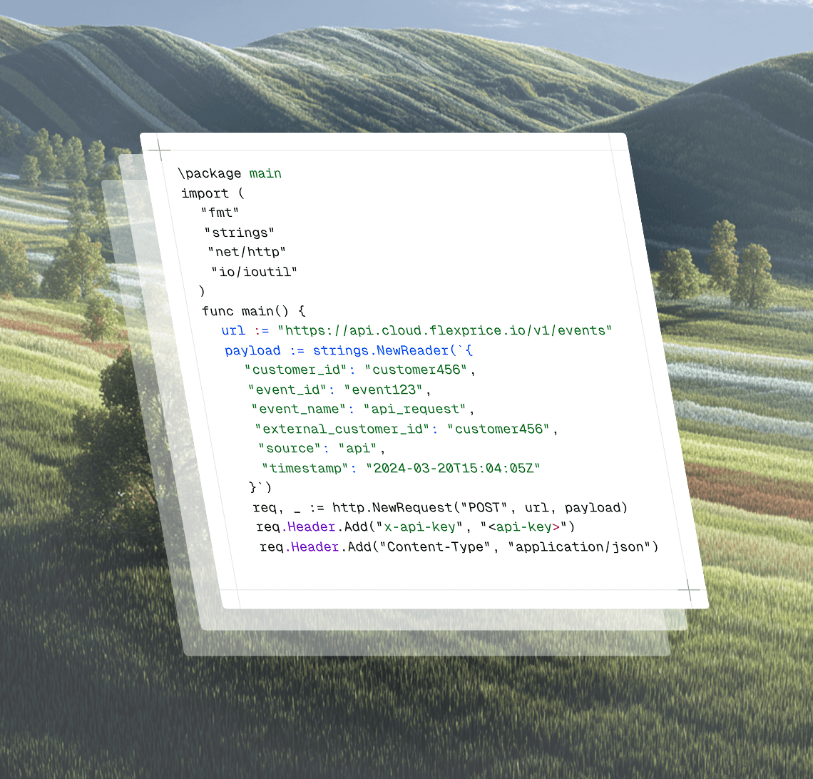 Go SDK example for sending customer usage events to Flexprice’s billing and metering API.