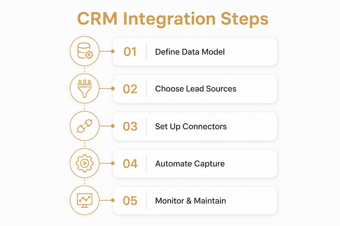 Infographic showing five key steps in CRM lead integration