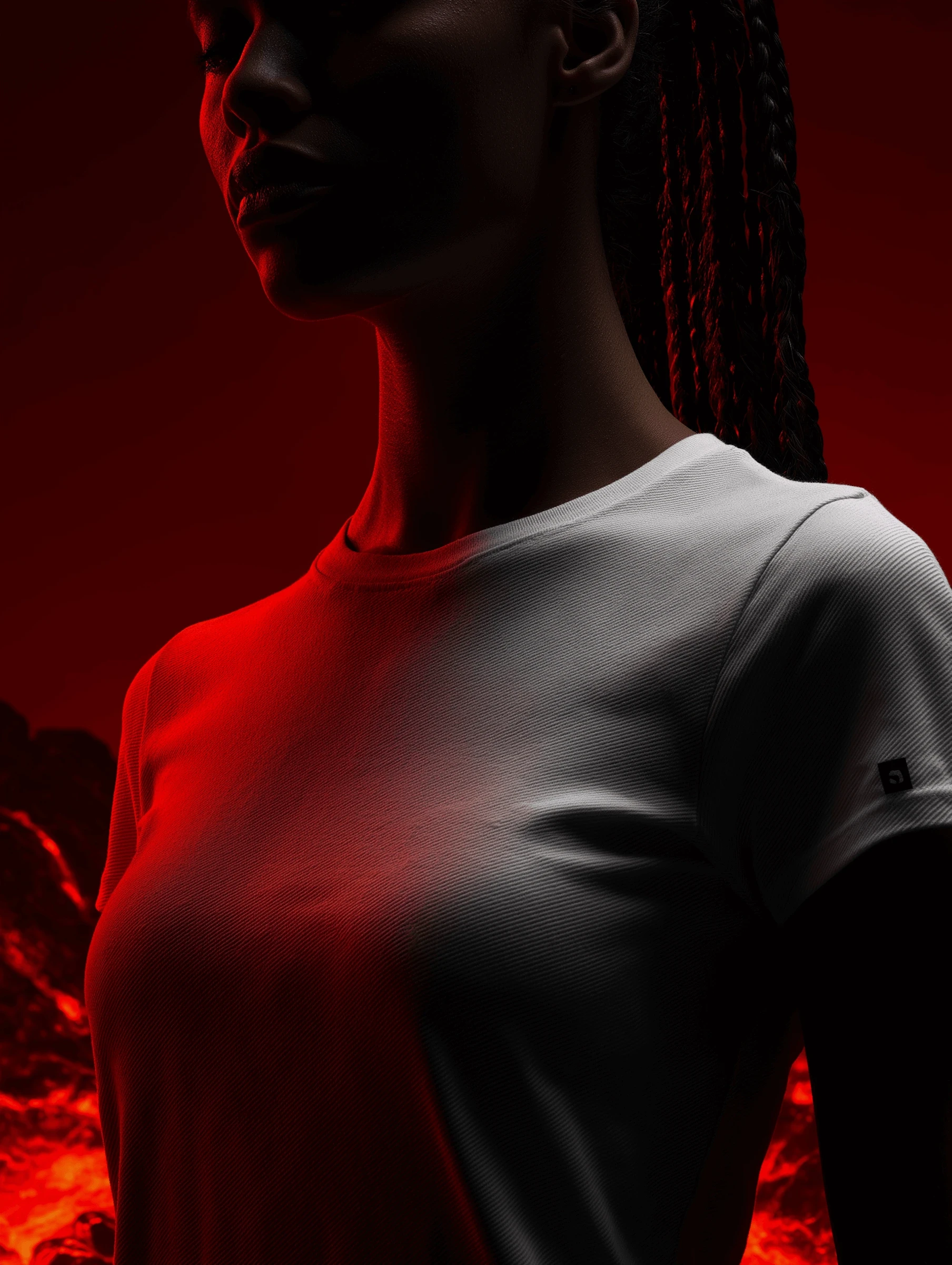 Silhouetted portrait in red and black lighting