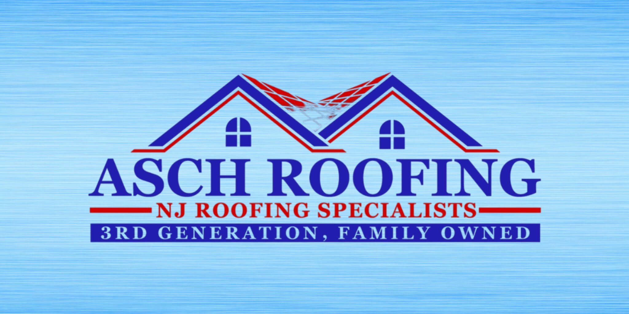 Asch Roofing logo with roofline graphic and text: NJ Roofing Specialists, 3rd Generation, Family Owned.