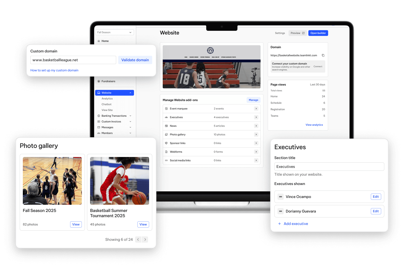 TeamLinkt's Basketball Website Builder for Footbal Leagues