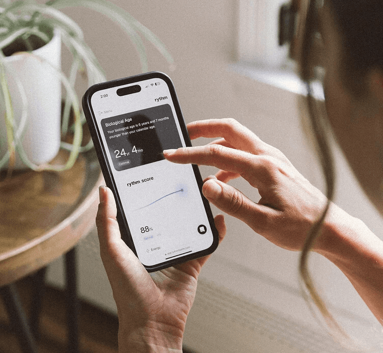 Person viewing blood test results on a mobile phone.