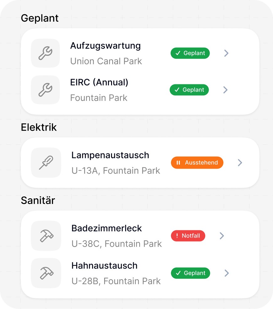 Seite zu Problemen mit dem Kesseldruck für Einheit 3C im Union Canal Park, die die Wissensdatenbanksuche und das Anweisungsfeld zeigt.