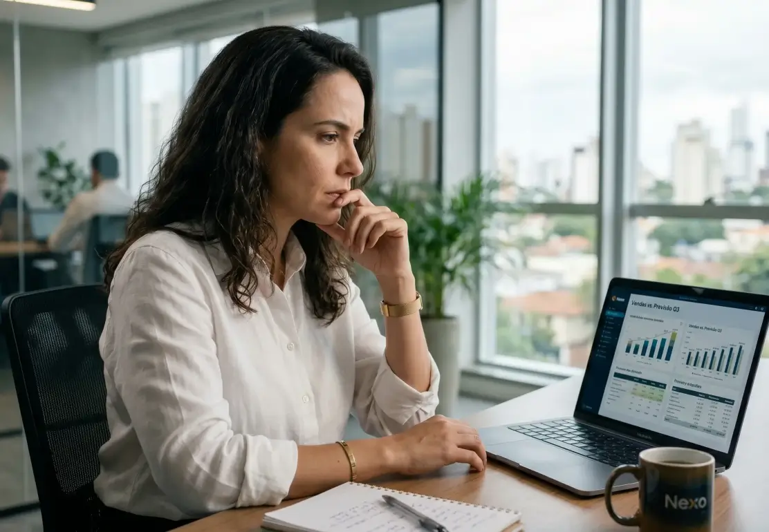 Dona de empresa vendo as vendas no computador