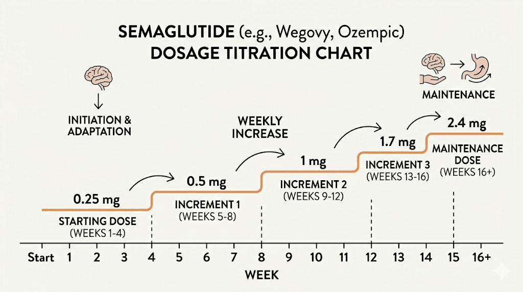 Semaglutide dosage titration schedule for perimenopausal women