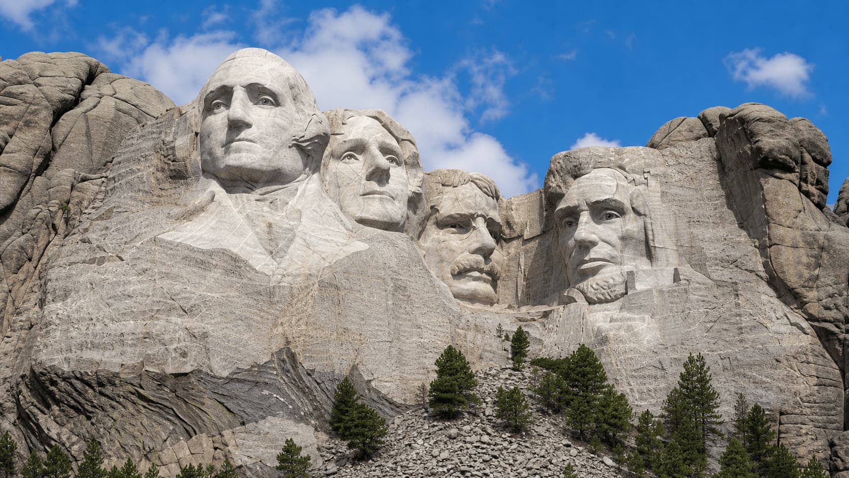 Mount Rushmore with carved presidential faces in South Dakota