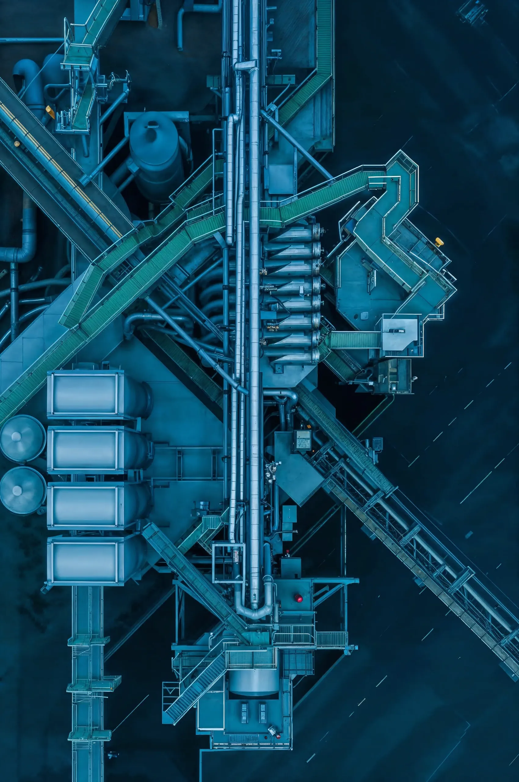 AI-generated technical architectural visualization in blue tones showing structural details.