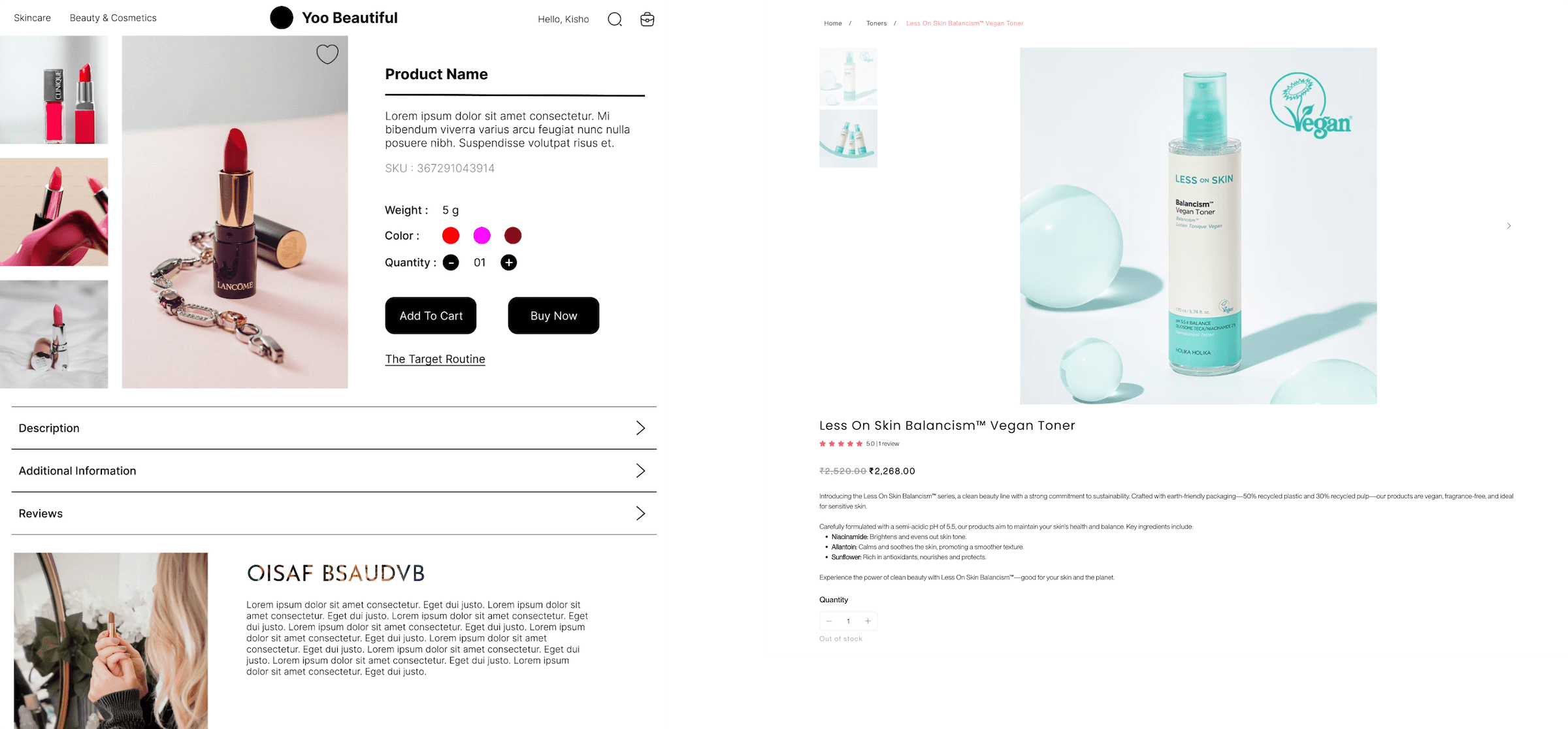 Planned and final product detail page