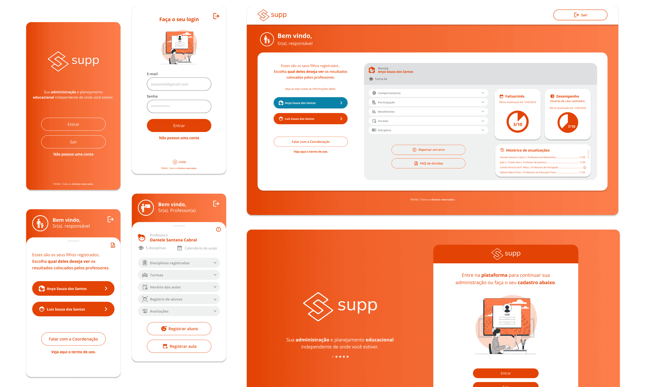 Imagens dos layouts do aplicativo e versão web do SUPP