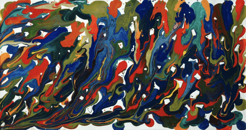 herd of sheep on road painting