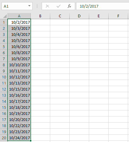 How to autofill in Excel without dragging - autofilling weekdays step 5