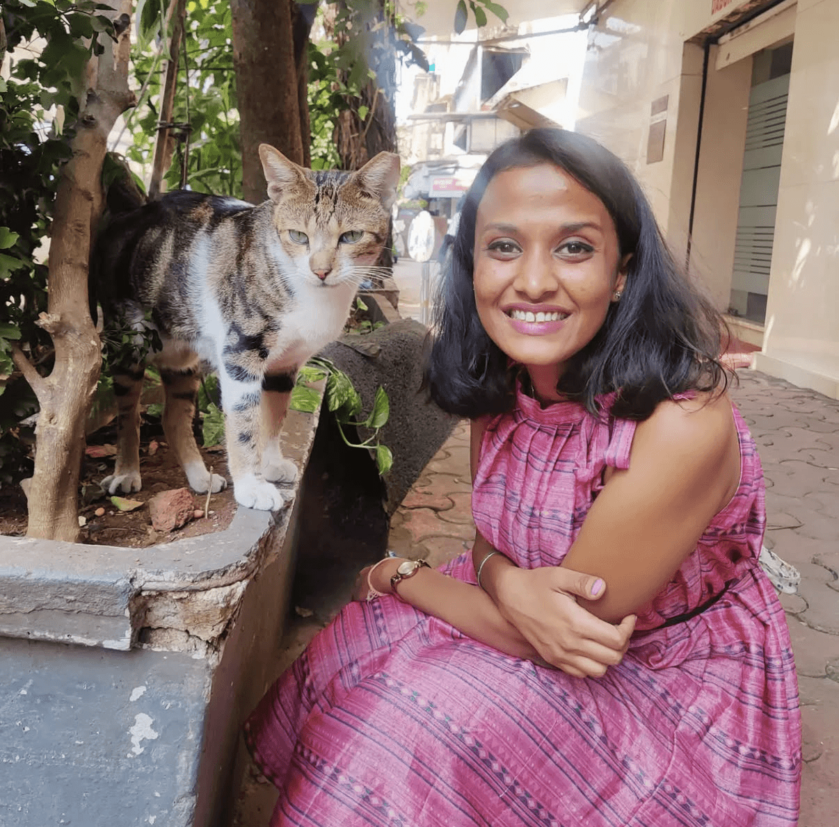 A young girl smiling