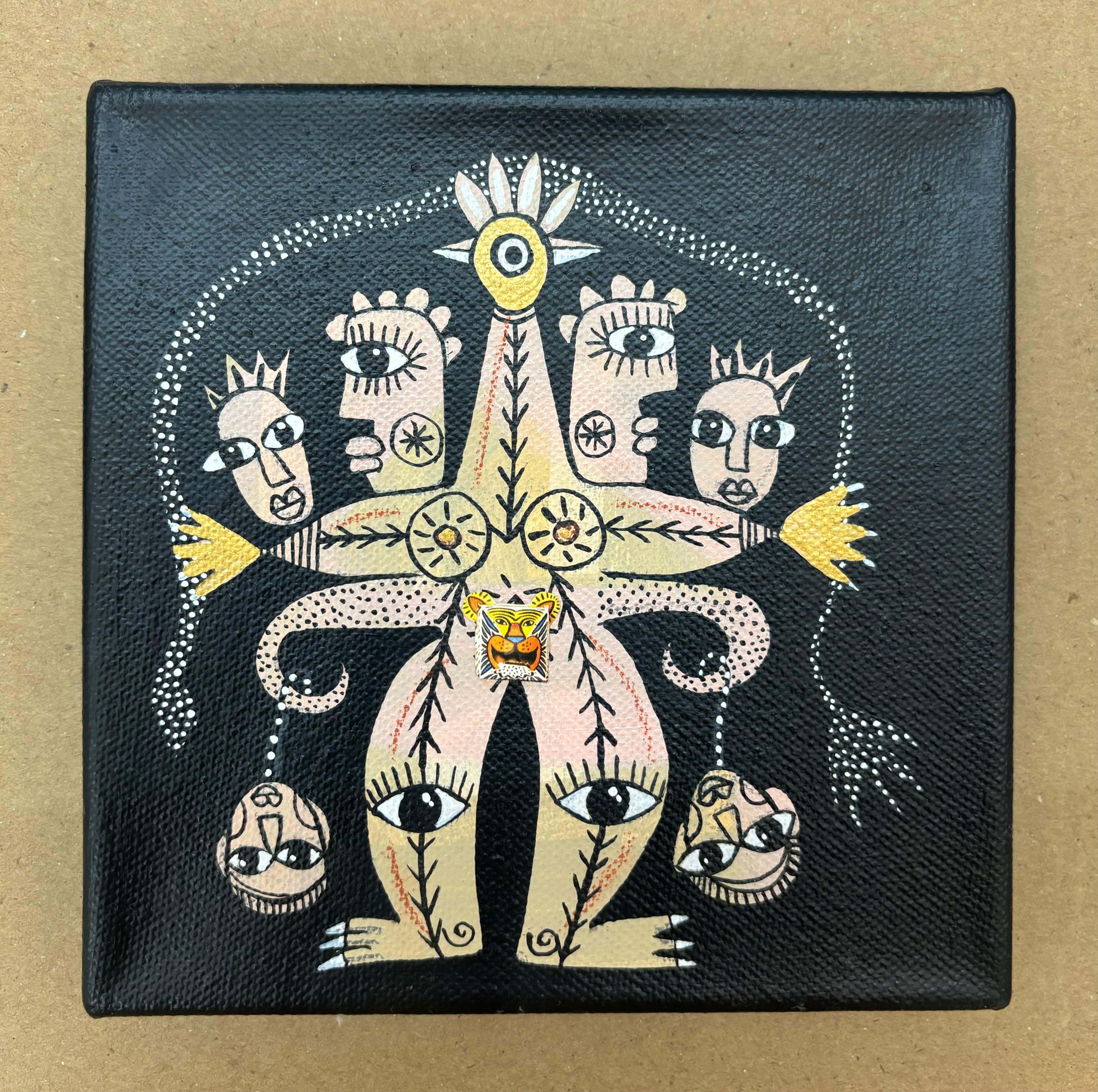 herd of sheep on road painting