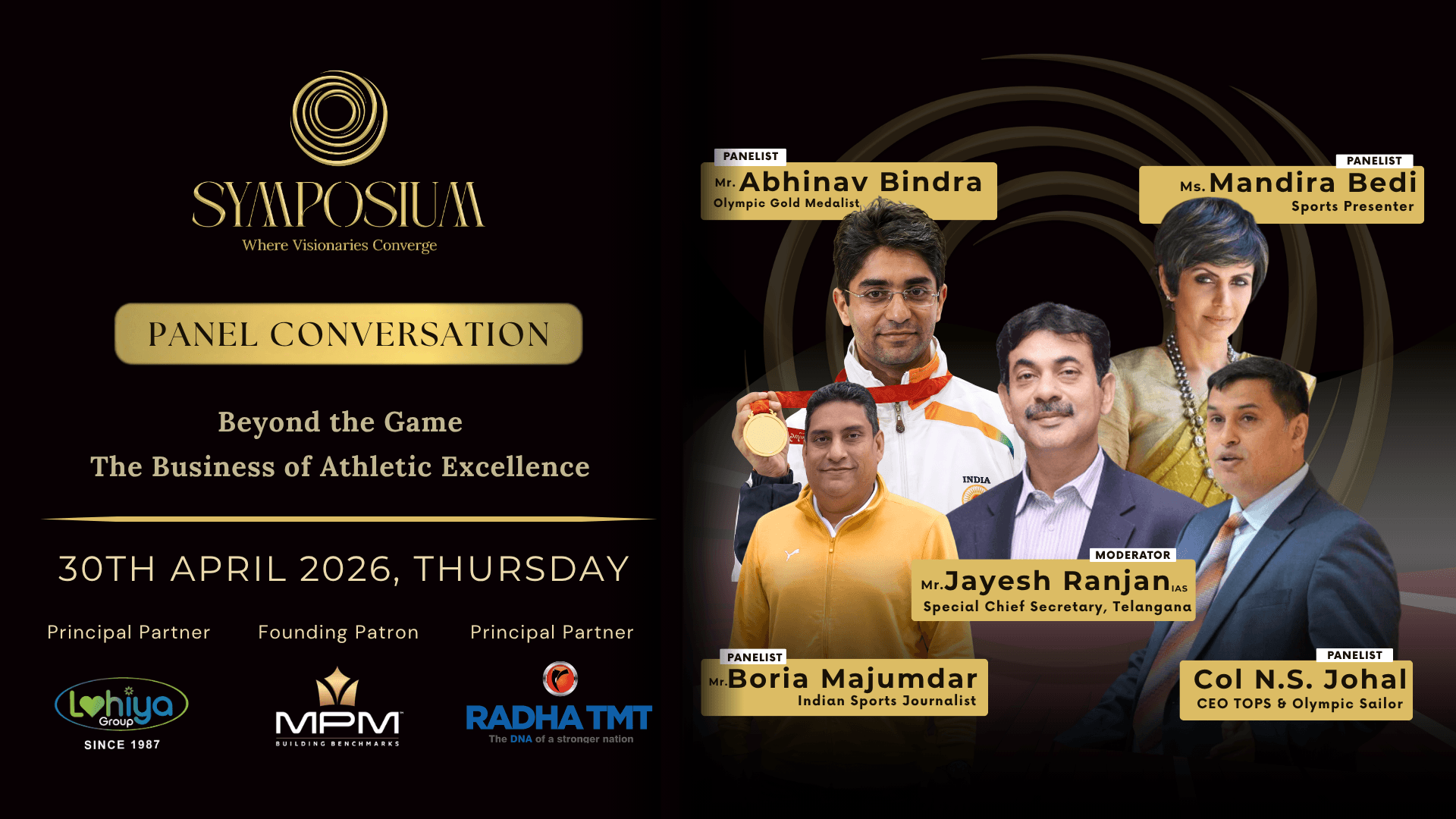 Symposium Event  Beyond the Game The Business of Athletic Excellence featuring Abhinav Bindra, Mandira Bedi, Boria Majumdar and Col NS Johal on 30 April 2026