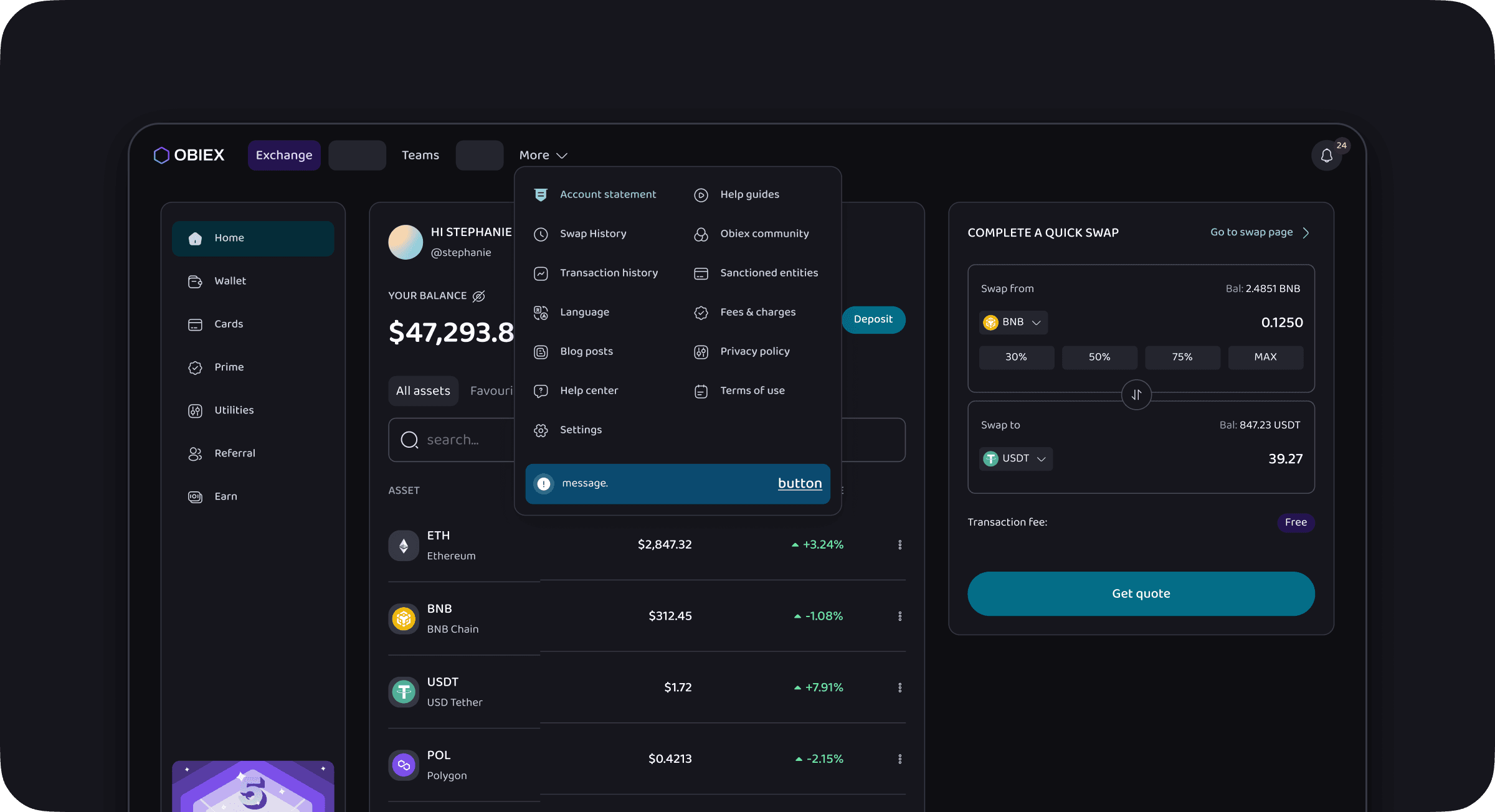 Obiex web app interface preview from the broader product redesign work.