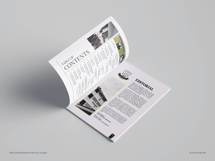 The Vale College Parent-Teacher Magezine - First Edition - Index & Editorial Pages Design