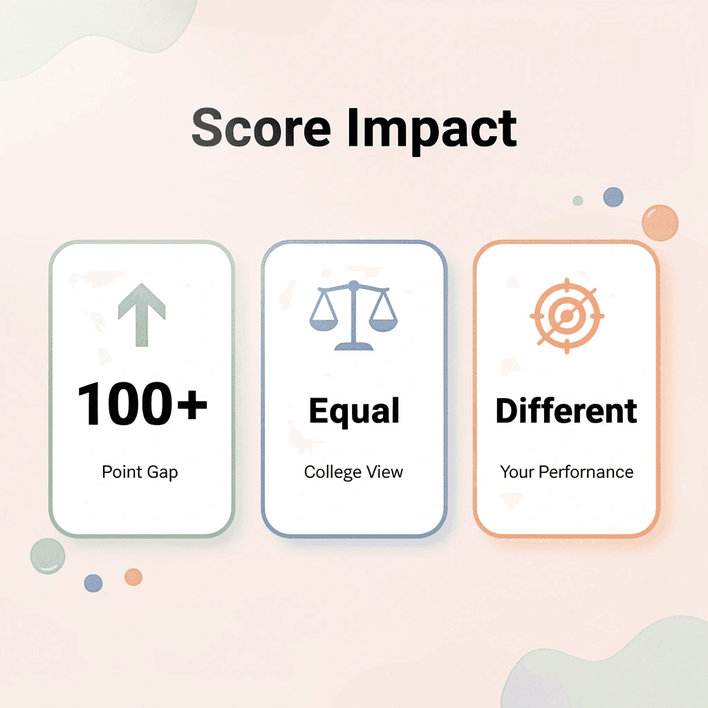 Statistics showing test score differences and college perspectives