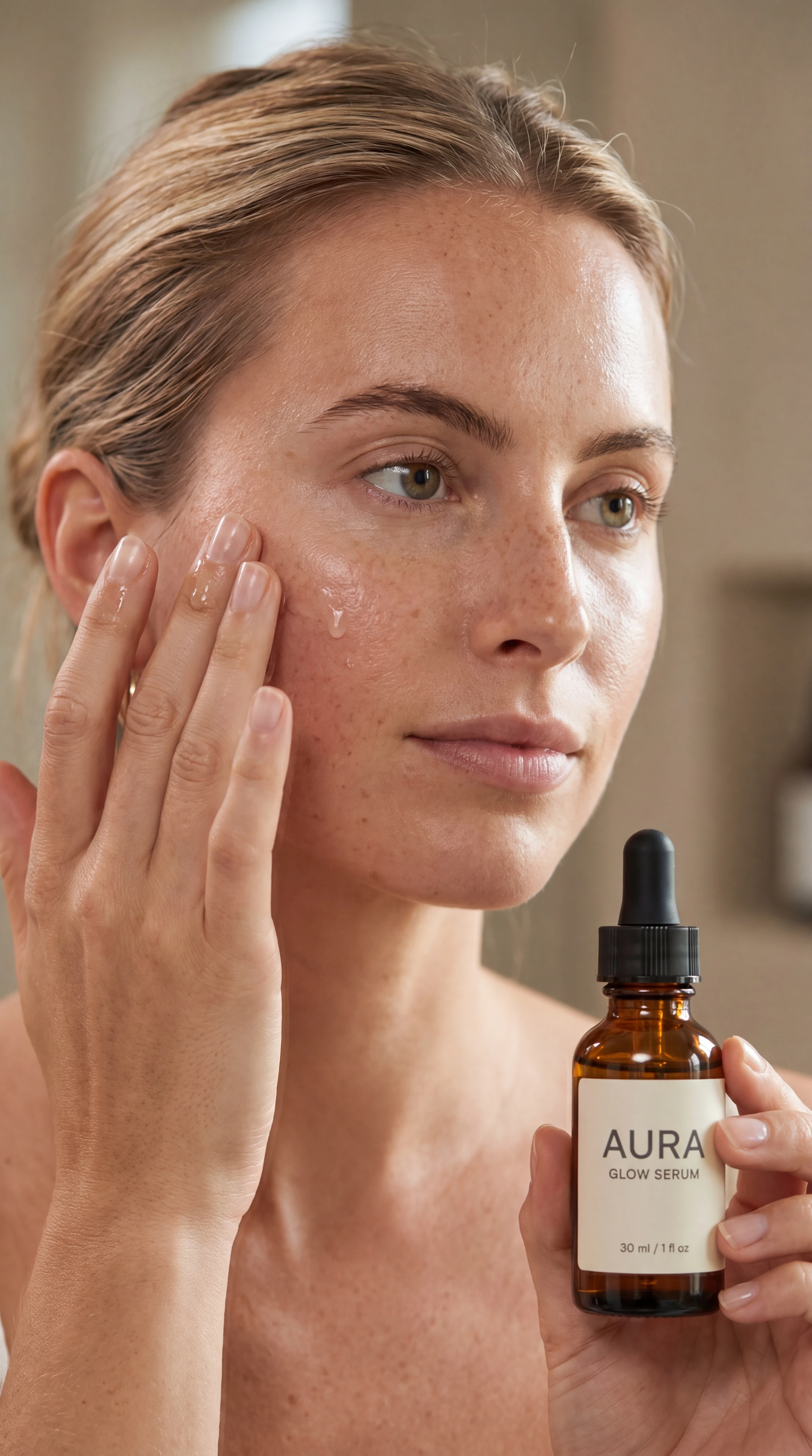 Frau mit AURA Glow Serum
