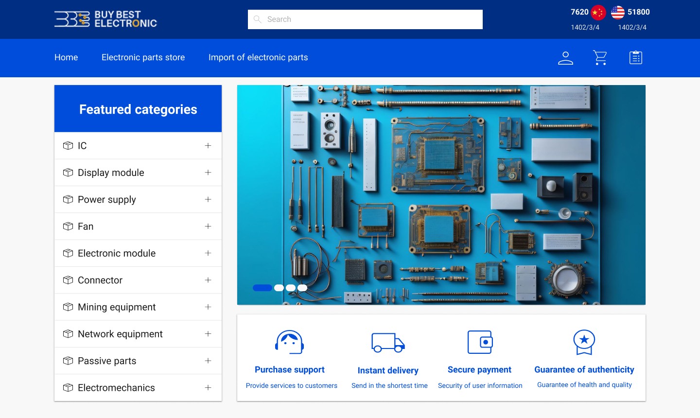 Homepage header and hierarchical mega menu design for an e-commerce electronics website