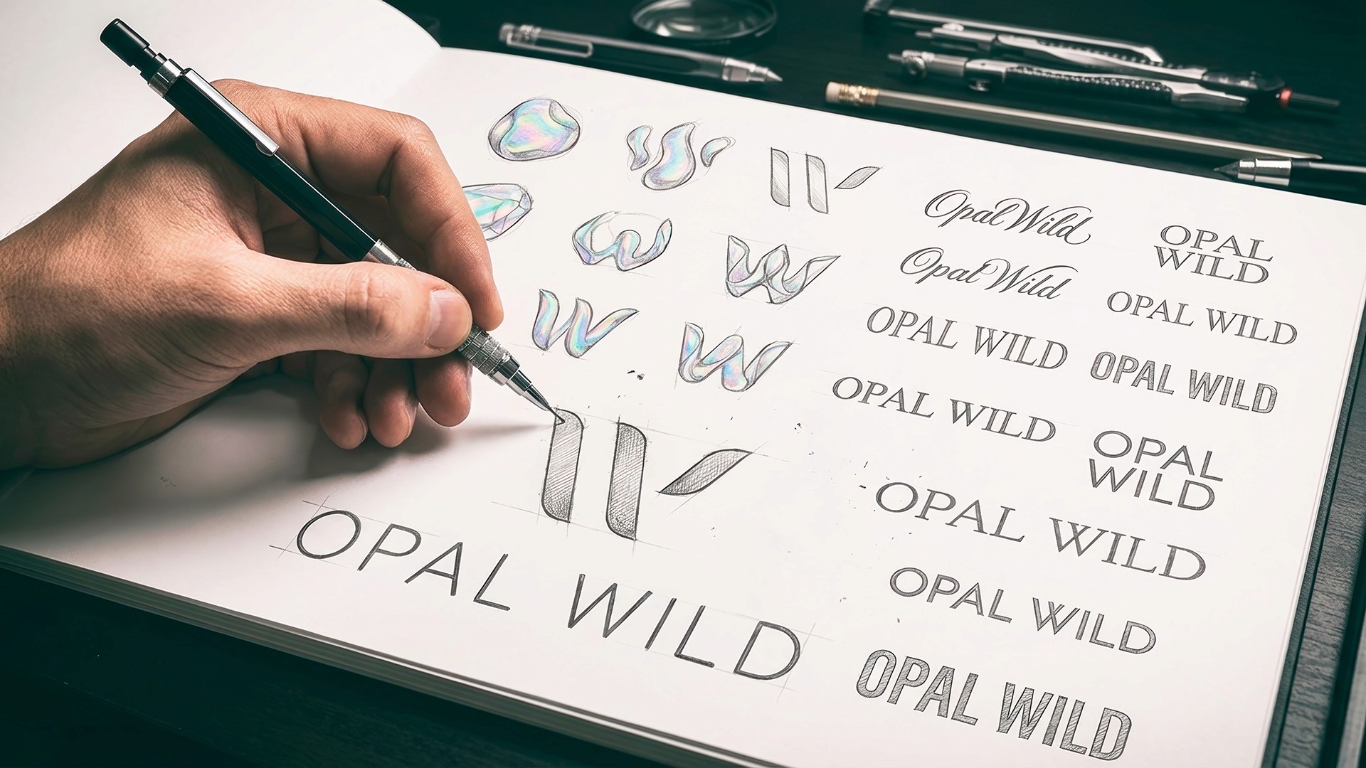 Opal Wild logo design exploration by Huw Mathias