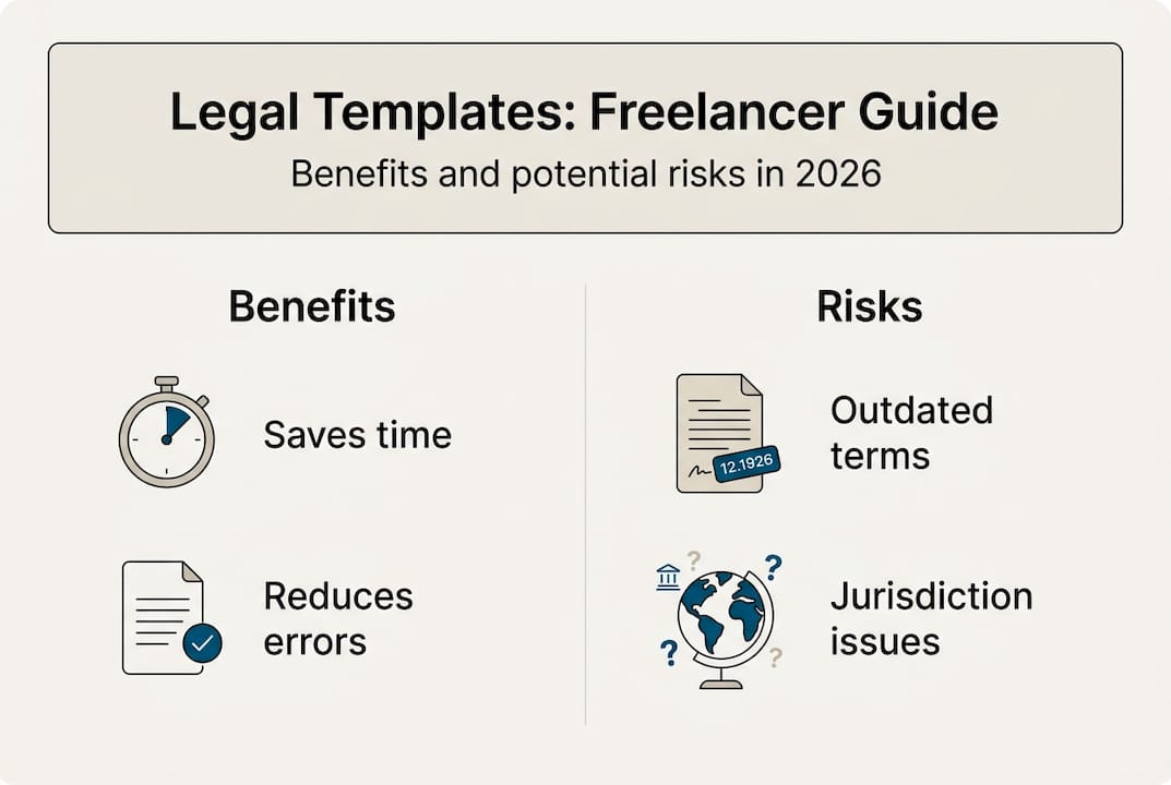 Infographic outlining legal template pros and cons
