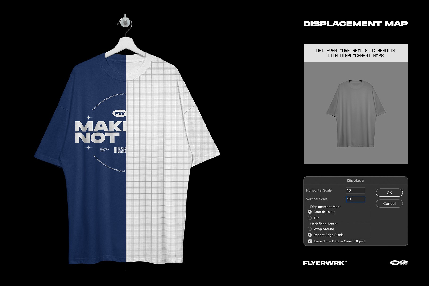 Rue Porter T-Shirt hanging mockup displacement map for realistic print effects