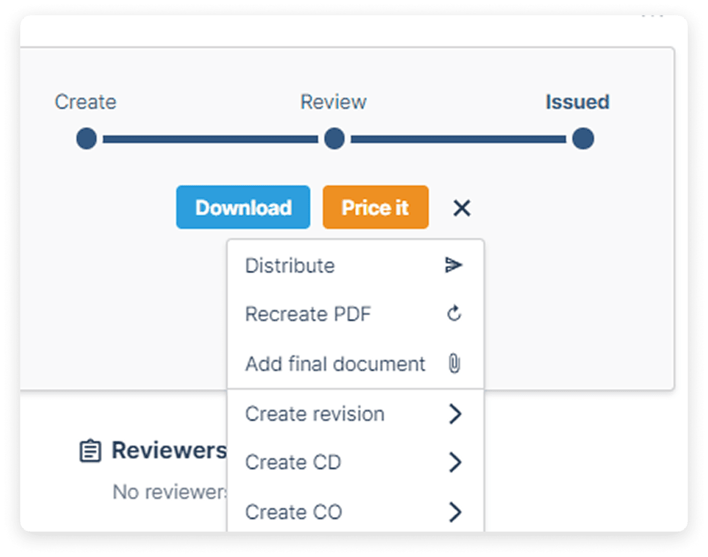Track and manage the progress of change orders with automated pricing and review flow in Part3