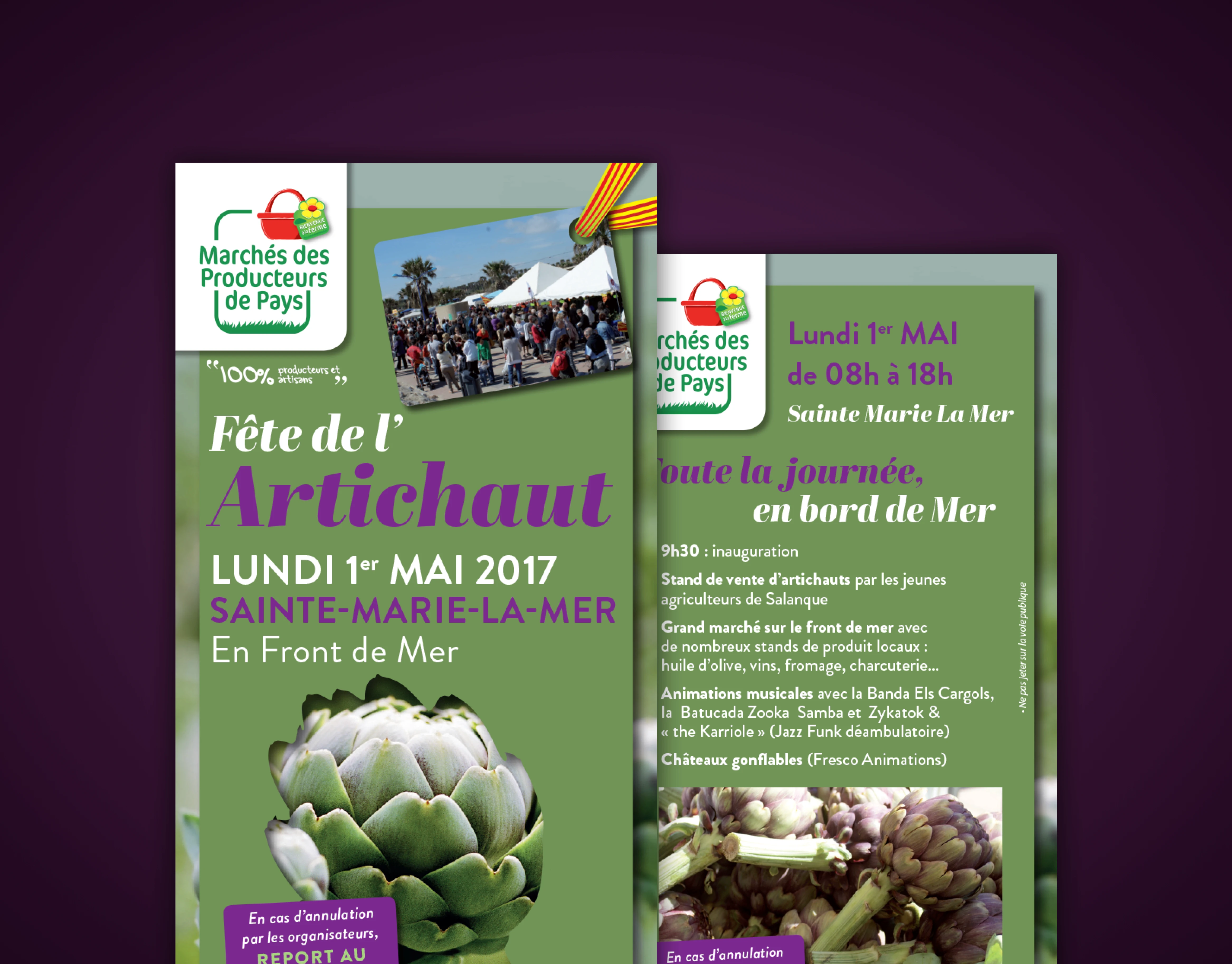 Bannière de présentation du dépliant événementiel pour le marché de producteurs de Sainte-Marie-la-Mer.