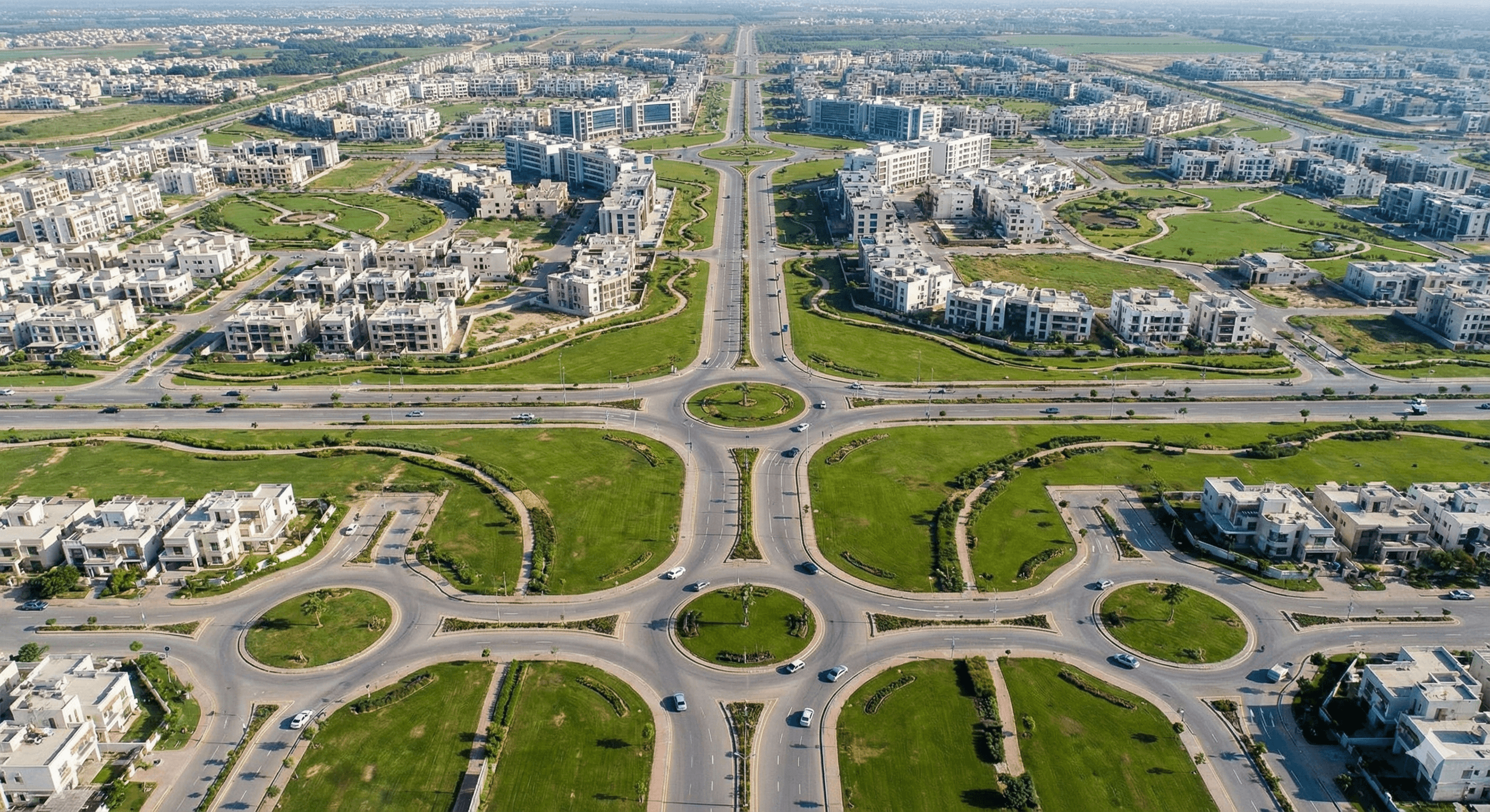Aerial view of wide road networks and green infrastructure near Golf Course Extension Road Gurugram