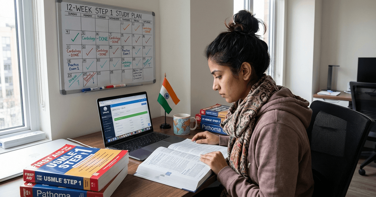 Cover: USMLE Step 1 Study Schedule for IMGs: Week-by-Week 3-Month Plan for Non-US Graduates 2026