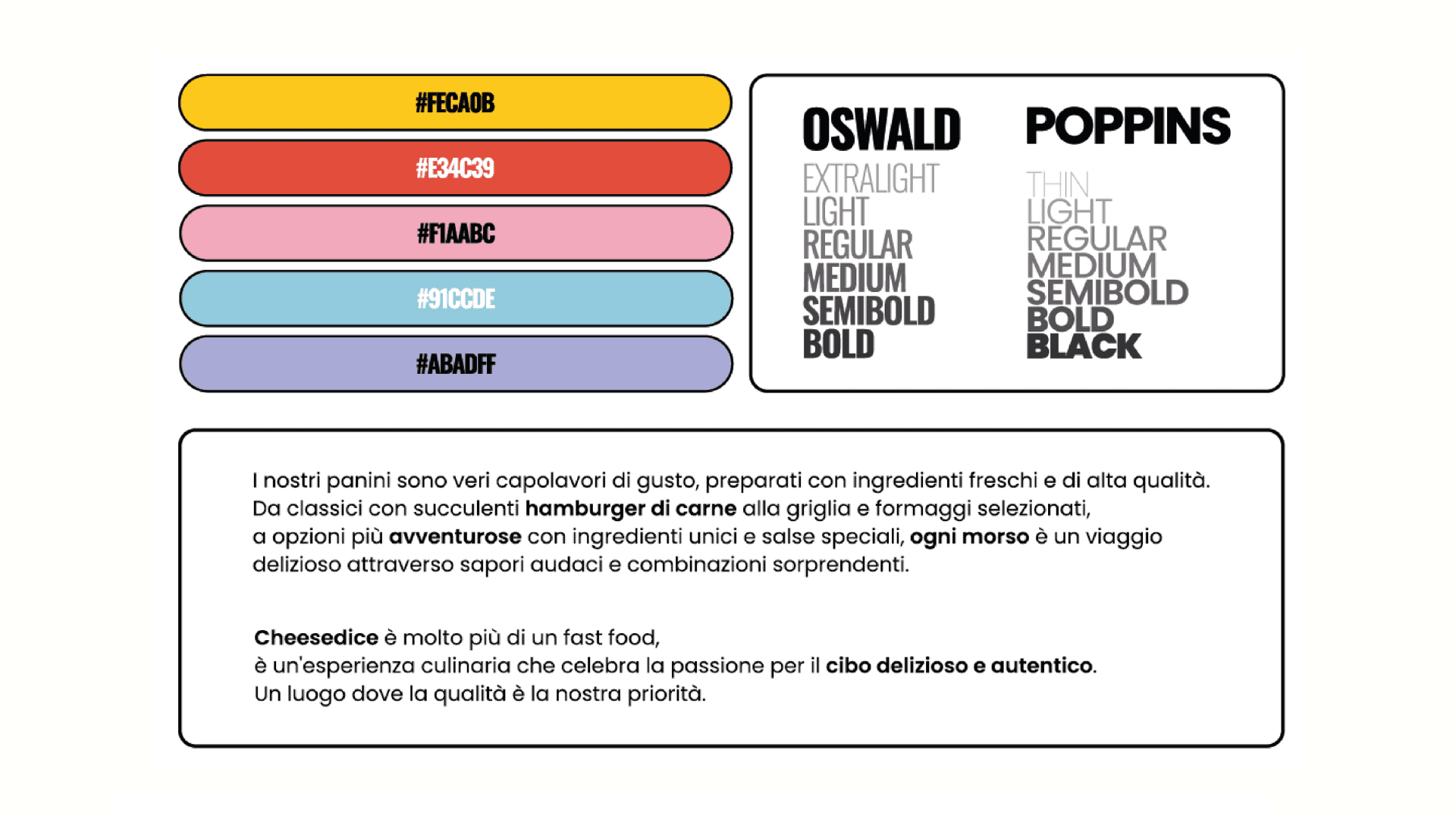 Cheesedice sito web palette e fonts