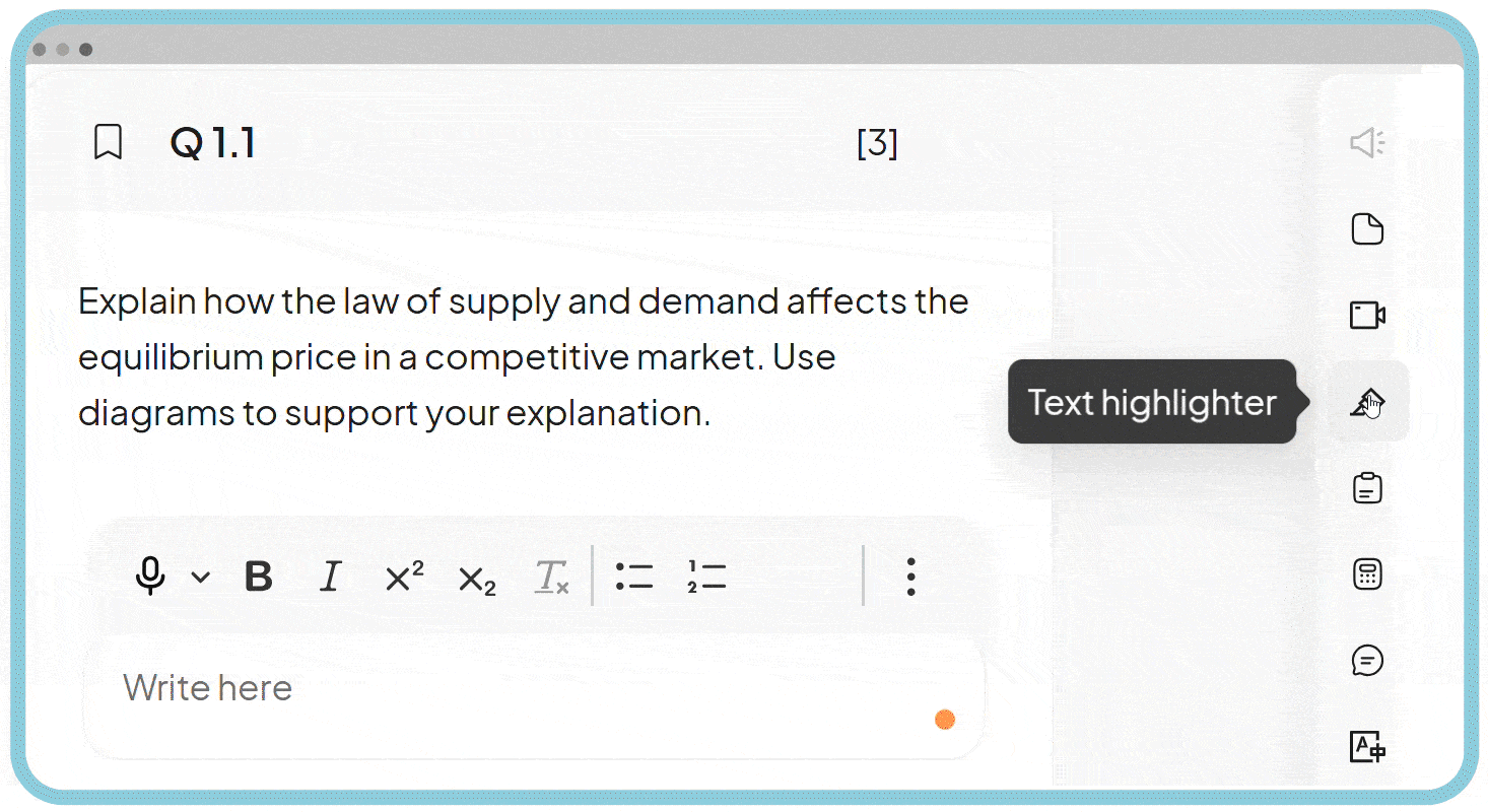 A highlighter tool on AssessPrep