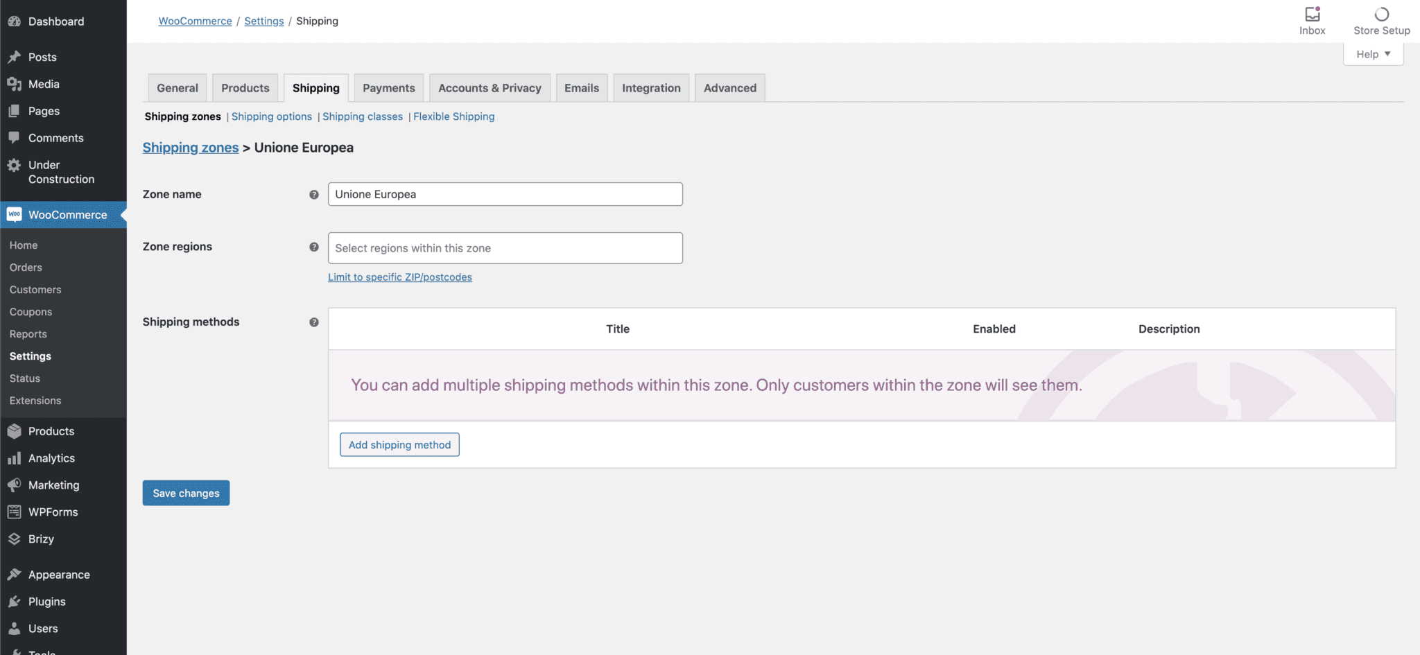 Woocommerce zone di spedizione