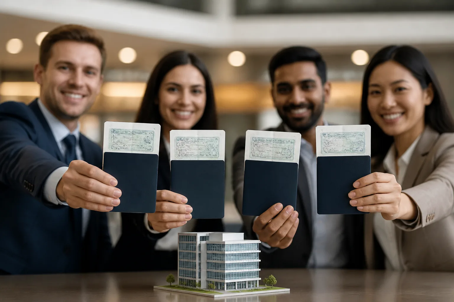 Visas for Multiple Shareholders in a Dubai Company beside a passport, residence permit card and