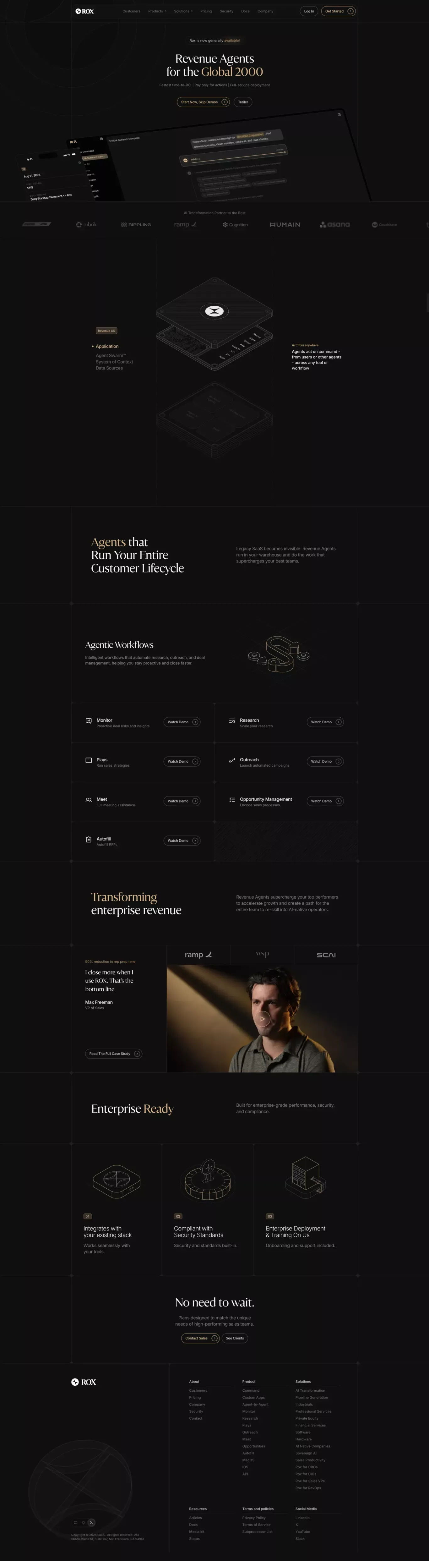 Rox landing page screenshot showcasing Tech design