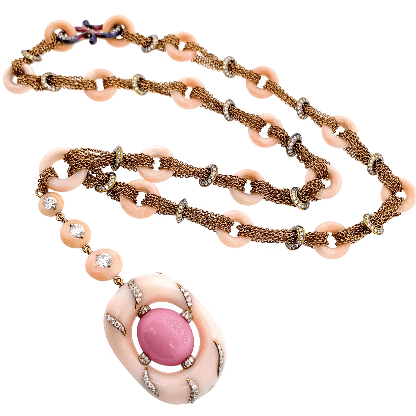 Wallace Chan 18ct-gold, diamond, pink hardstone and conch pearl necklace, POA