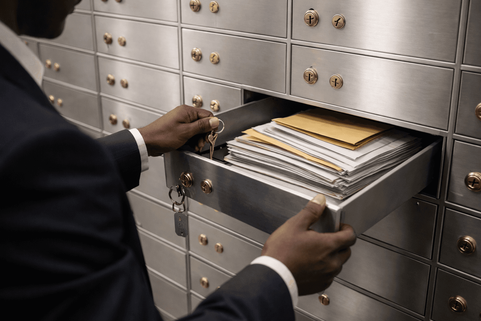 man accessing safe deposit box
