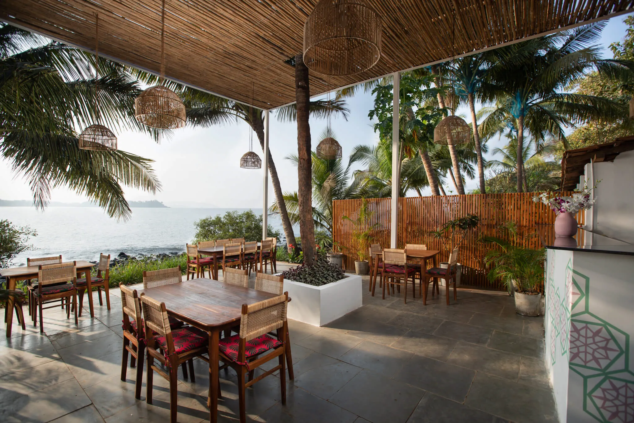 Jaali Kitchen's bamboo-shaded terrace on the Patnem shore
