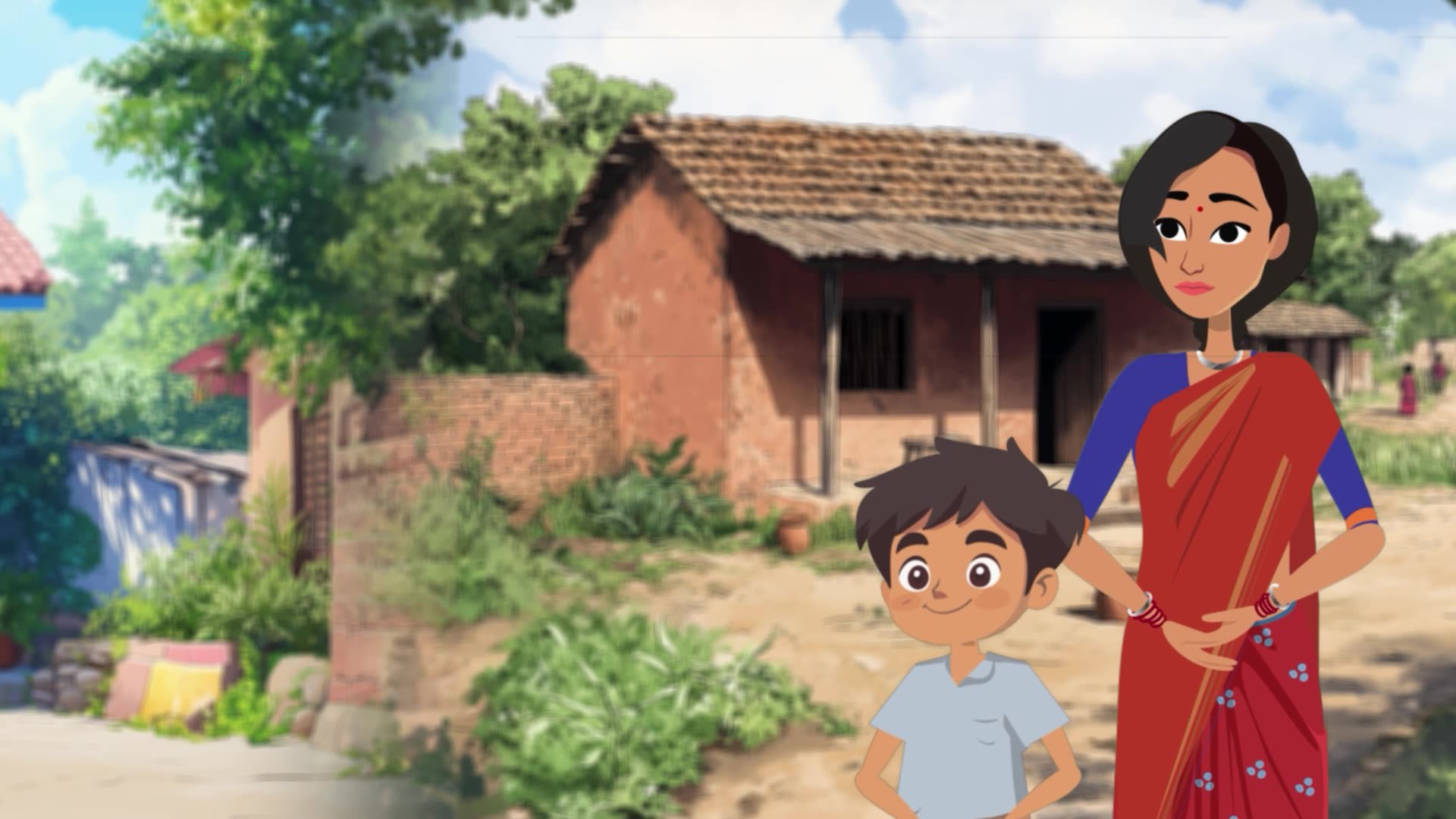 Animated visual depicting Jamni balancing family life and paid work for long-term financial security.