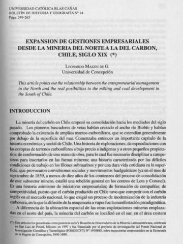 Expansión de gestiones empresariales desde la minería del norte a la del carbón, Chile, siglo 19