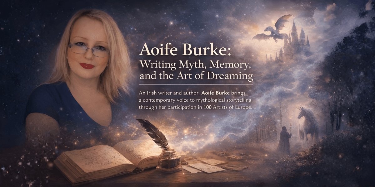 Aoife Burke, Irish writer blending mythology and personal reflection, part of 100 Artists of Europe.