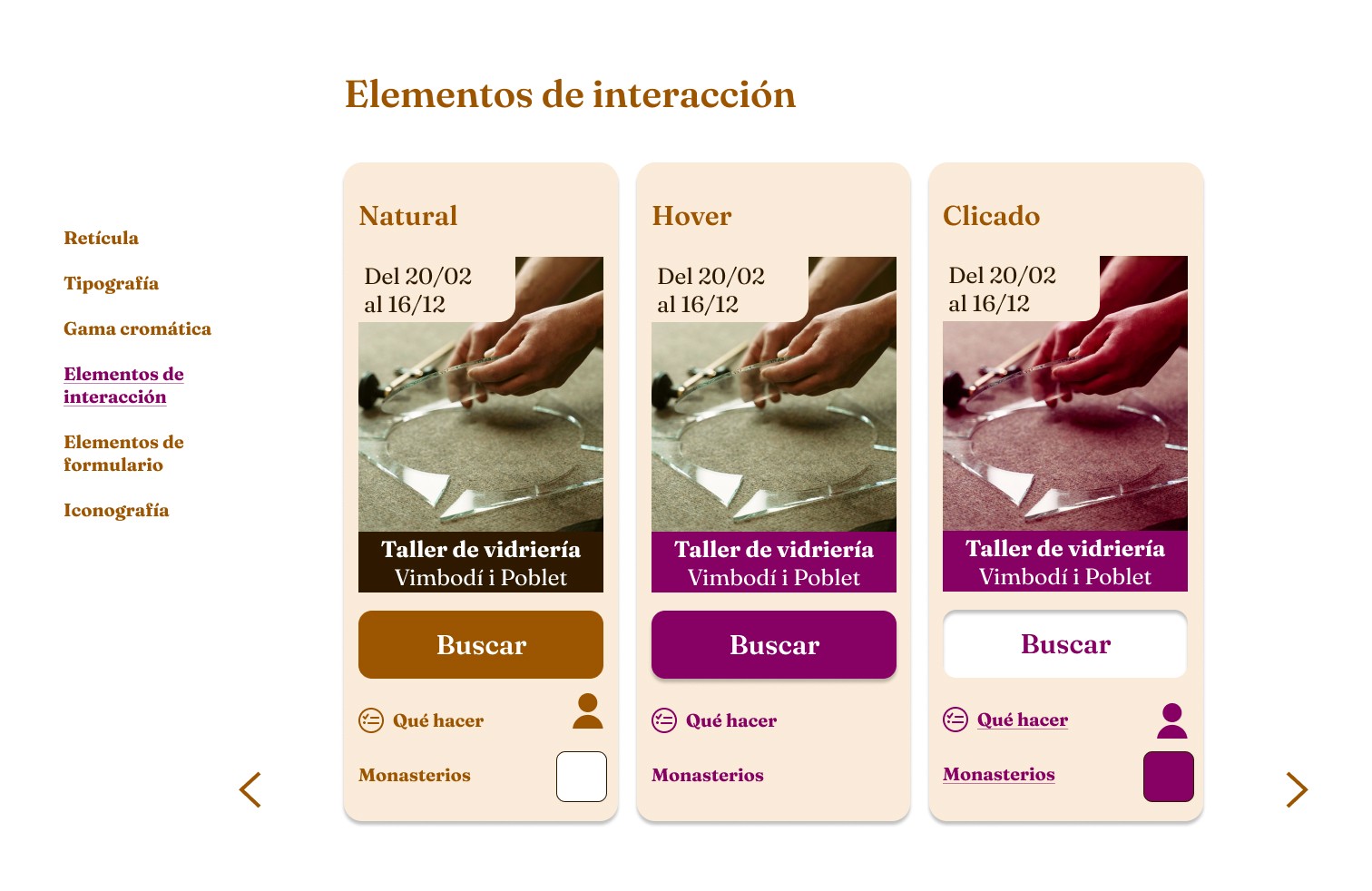 Guía de estilo del rediseño de La Ruta del Císter con sistema de colores de nivel AA de contraste