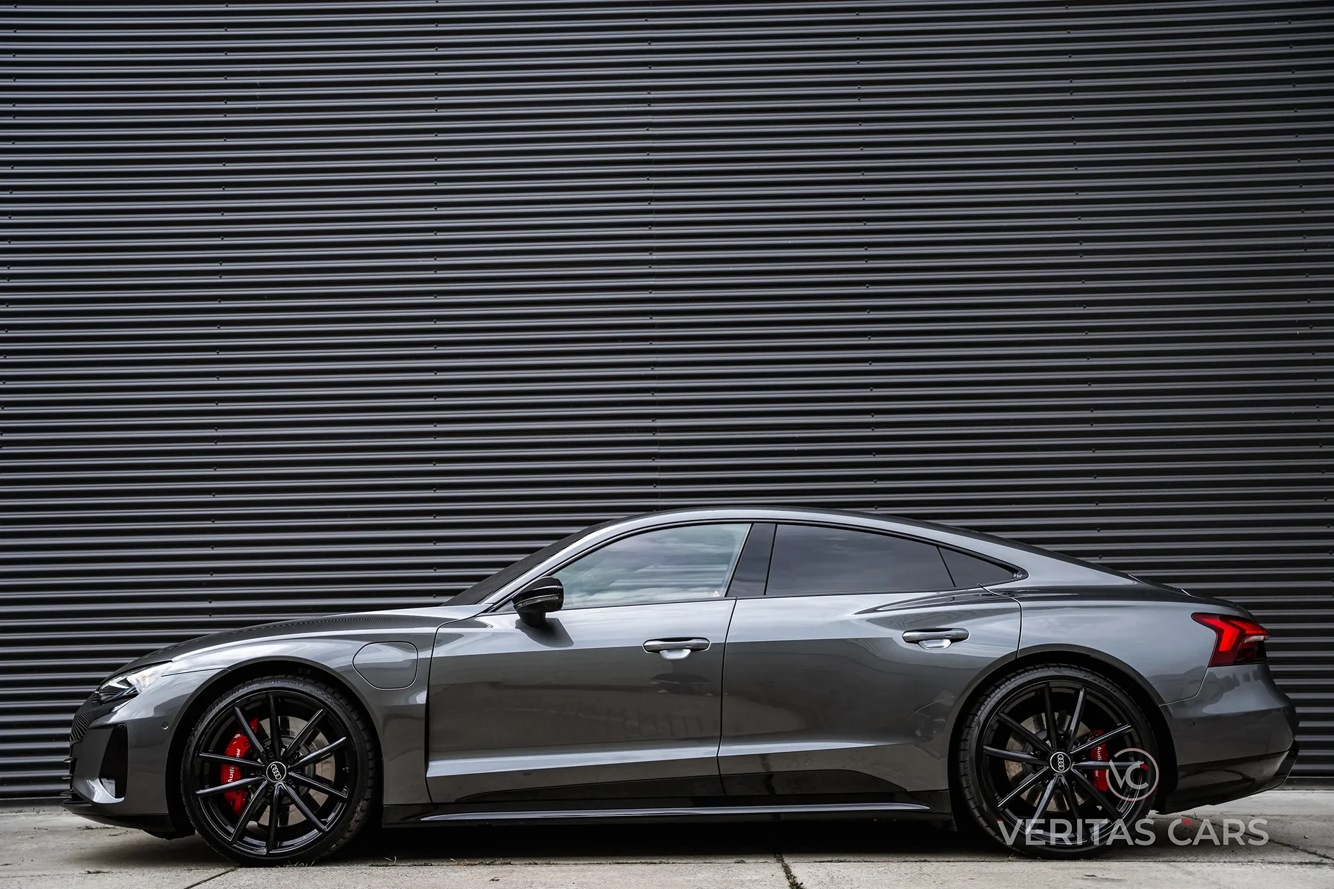 Left side image of an Audi in front of a garage door