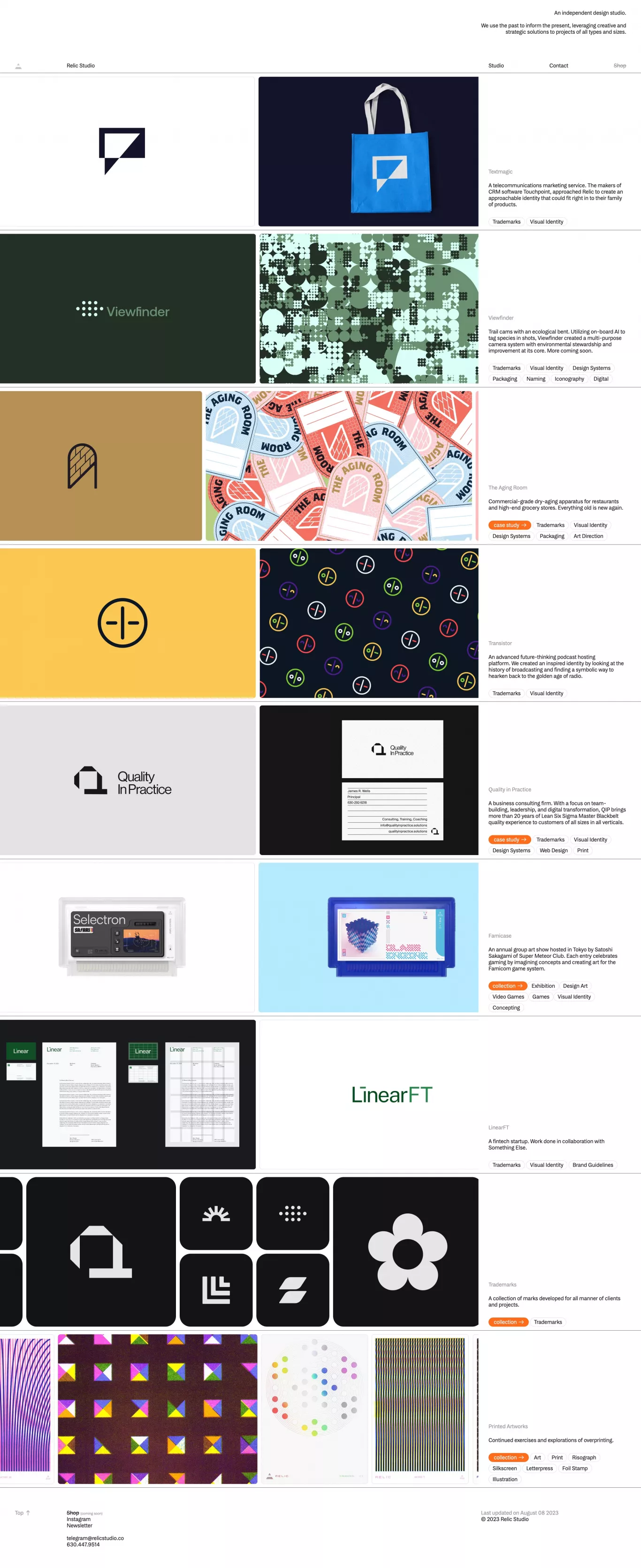Relic portfolio page screenshot showcasing Design and Tech design