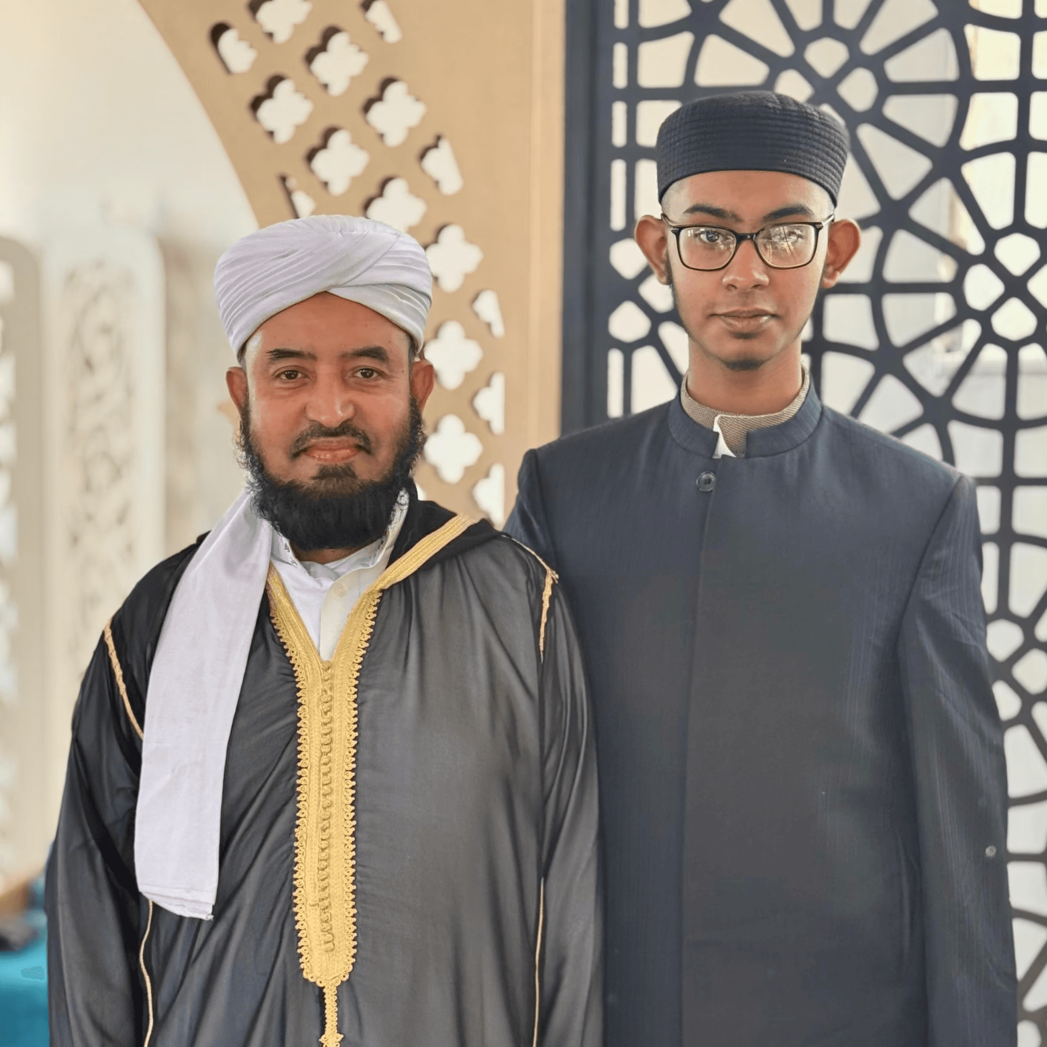 Muhsin Ataul with Mufti Abdul Muntaqim Sylheti at Stanford-le-Hope Masjid.