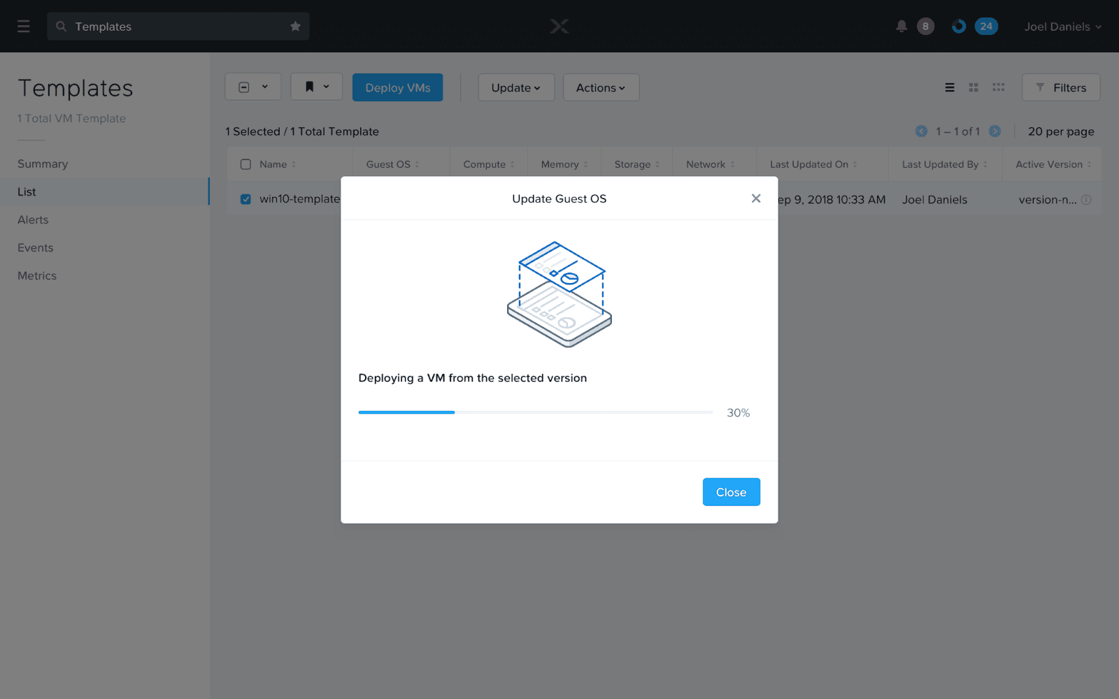 A VM is deployed for the user